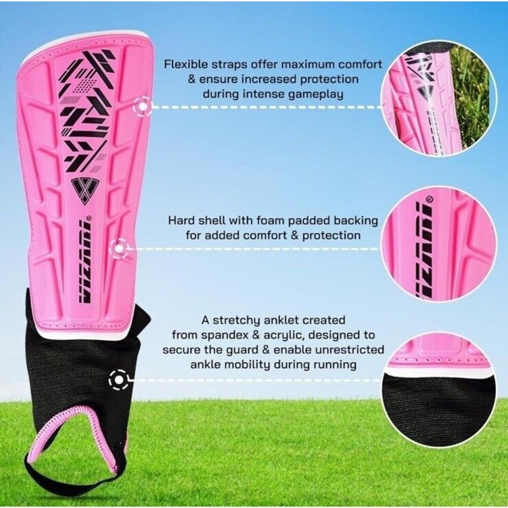 Vizari Malaga Pink Soccer Shin Guards Kids Youth Girls Adjustable Strap S 7.5" - Picture 3 of 13